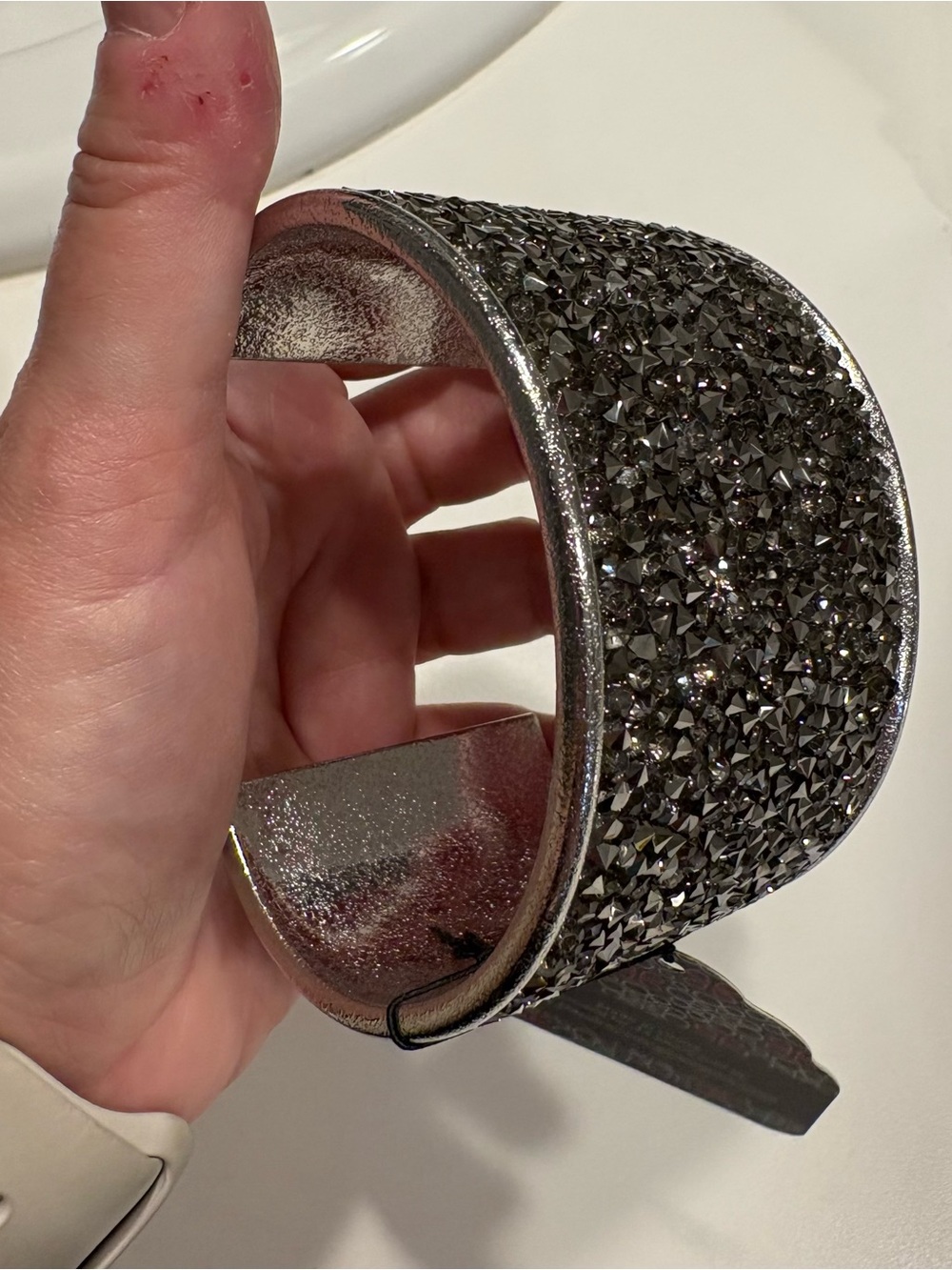 Paparazzi Silver Tone Rhinestone Cuff Bracelet Wide Statement Gunmetal Grey NWT - Picture 2 of 7